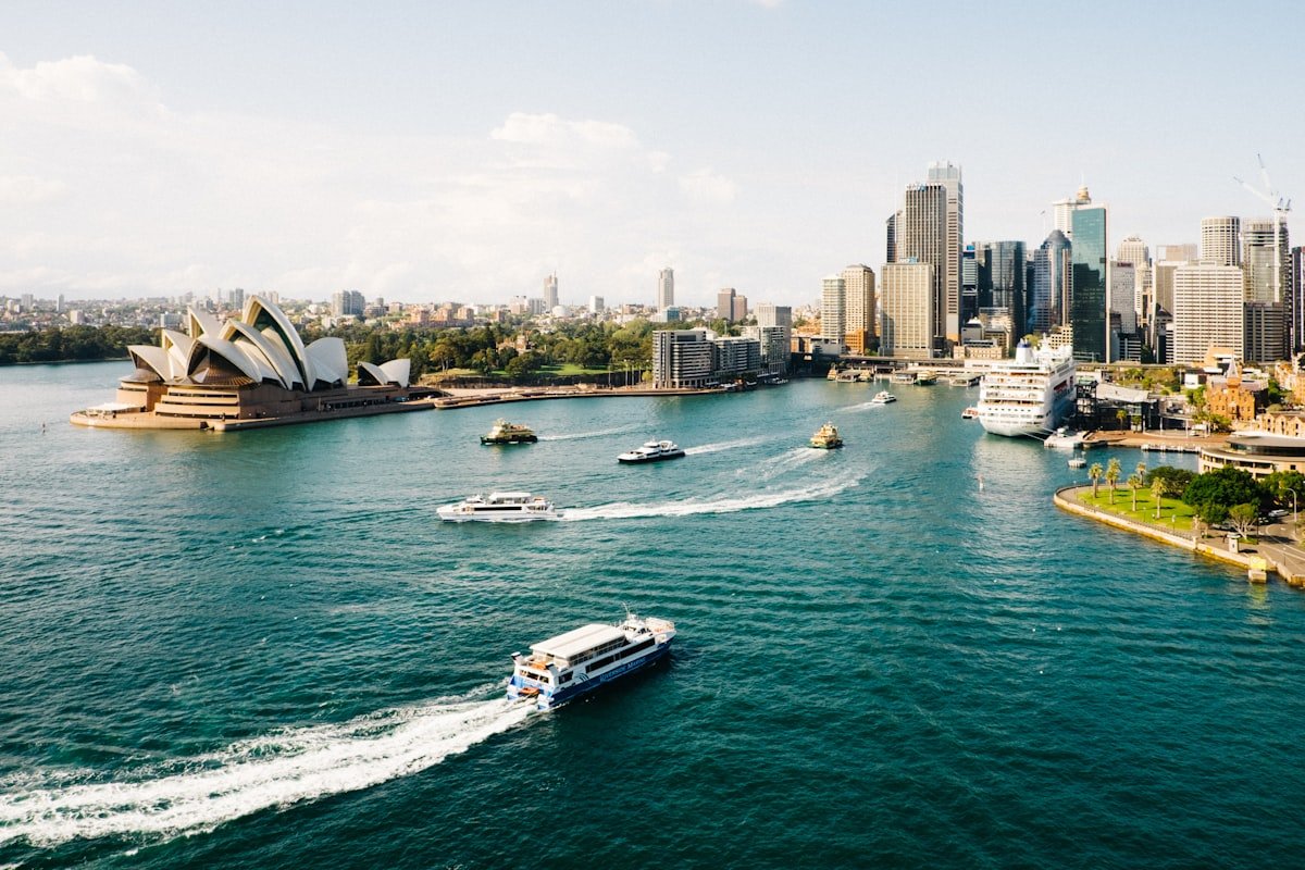 Sydney skyline featuring the Sydney Opera House and Sydney Harbour Bridge at dusk